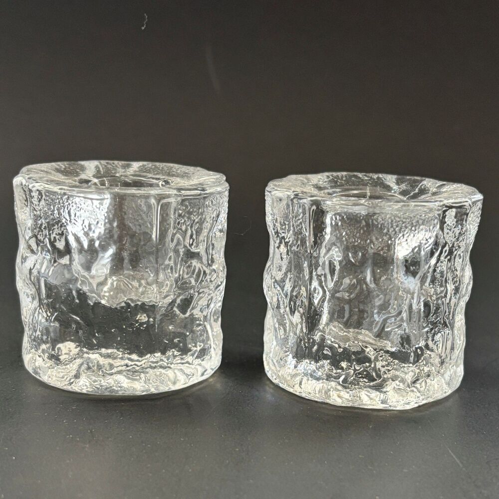 Vintage Ice Textured Glass Candle Votive Holders Mid Century Modern